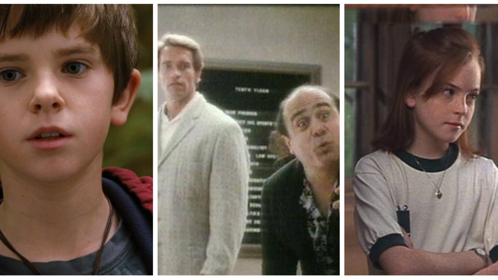 Left: Jared from The Spiderwick Chronicles. Middle: Vincent and Julius from Twins. Right: Lindsay Lohan as one of the twins in The Parent Trap.