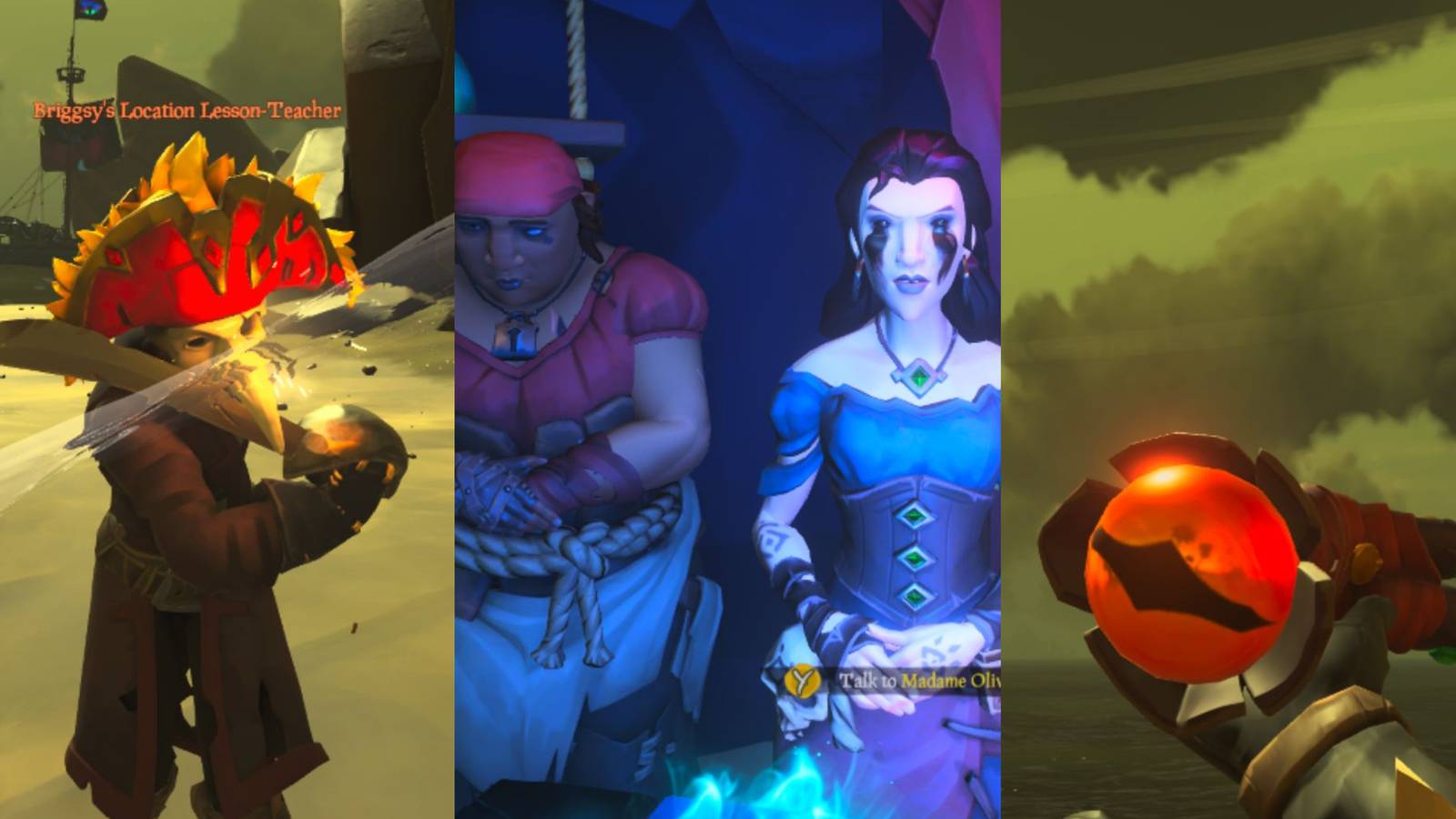 Briggy's Location Lesson-Teacher, Tasha and Madame Olivia, And The Evil Eye in The Rogue's Legacy, Adventure 10 Sea of Thieves