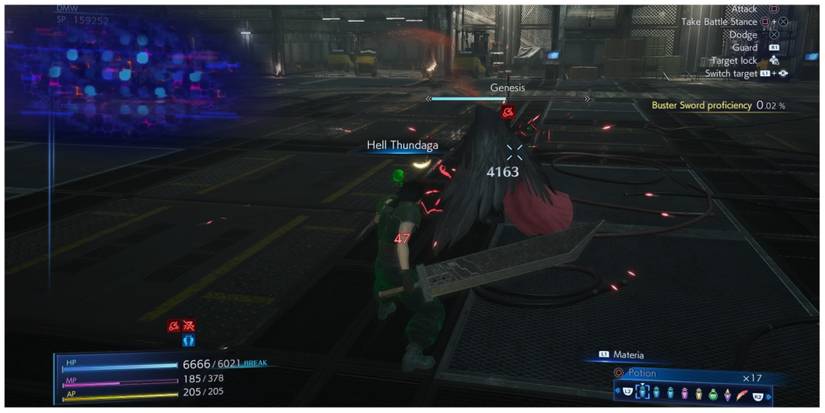 Zack casts Hell Thundaga in Crisis Core: Final Fantasy 7 Reunion