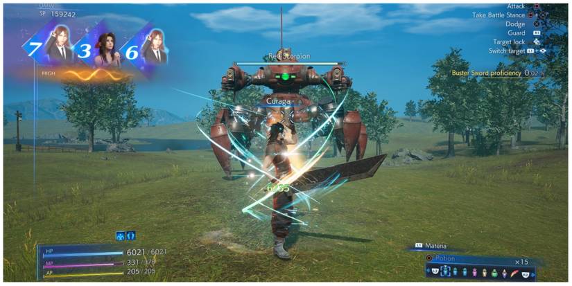 Zack casts Curaga in Crisis Core: Final Fantasy 7 Reunion