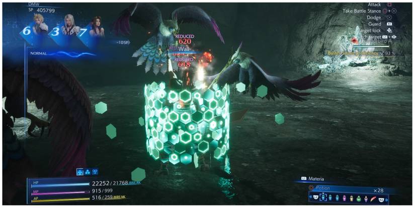 Zack casts Wall in Crisis Core: Final Fantasy 7 Reunion