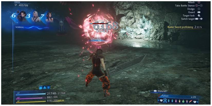 Zack casts Energy in Crisis Core: Final Fantasy 7 Reunion