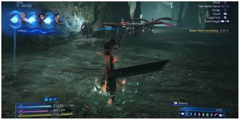 Zack casts Flare in Crisis Core: Final Fantasy 7 Reunion