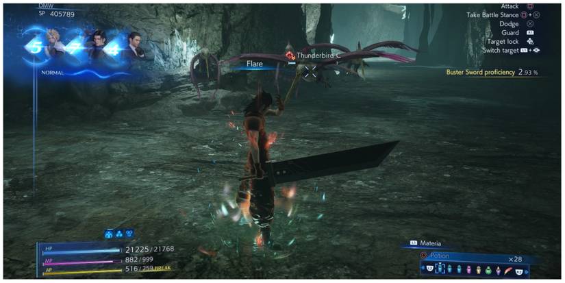 Zack casts Flare in Crisis Core: Final Fantasy 7 Reunion