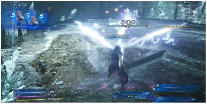 Zack casts Tri-Thundaga in Crisis Core: Final Fantasy 7 Reunion