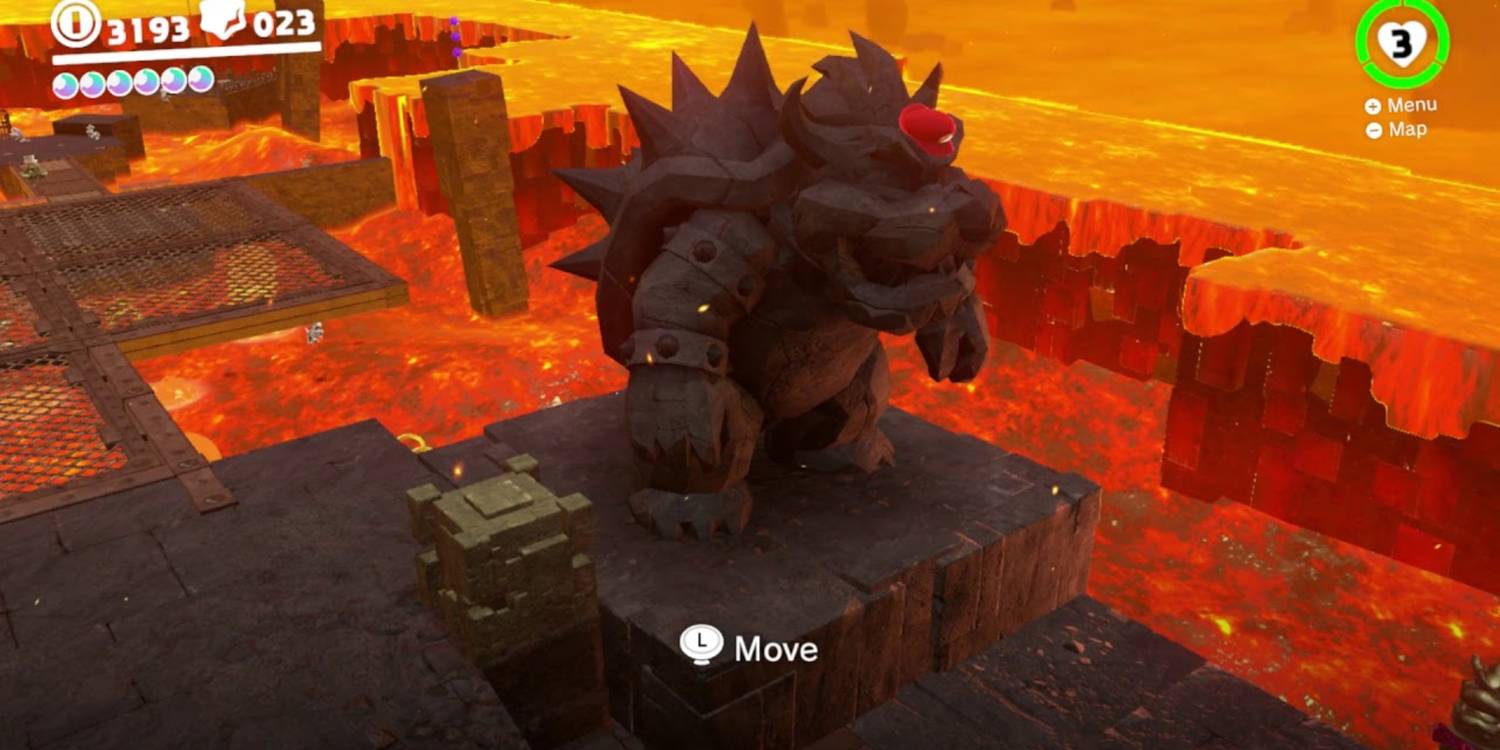 The Bowser statue in the Moon Kingdom