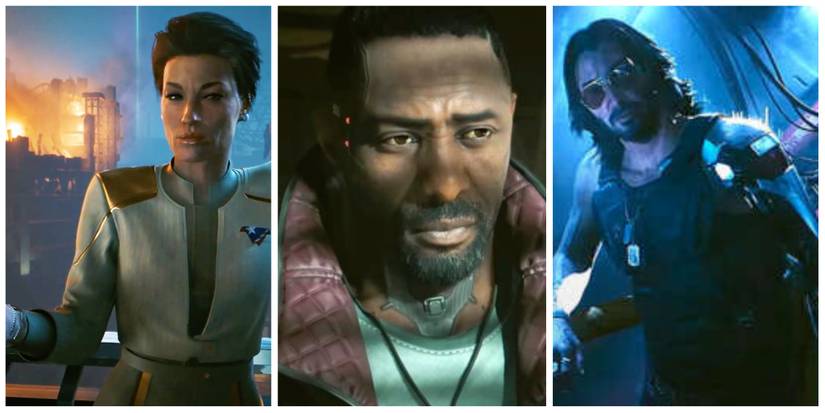 mysterious character, solom reeds idris elba, johnny silverhand keanu reeves in cyberpunk 2077 DLC