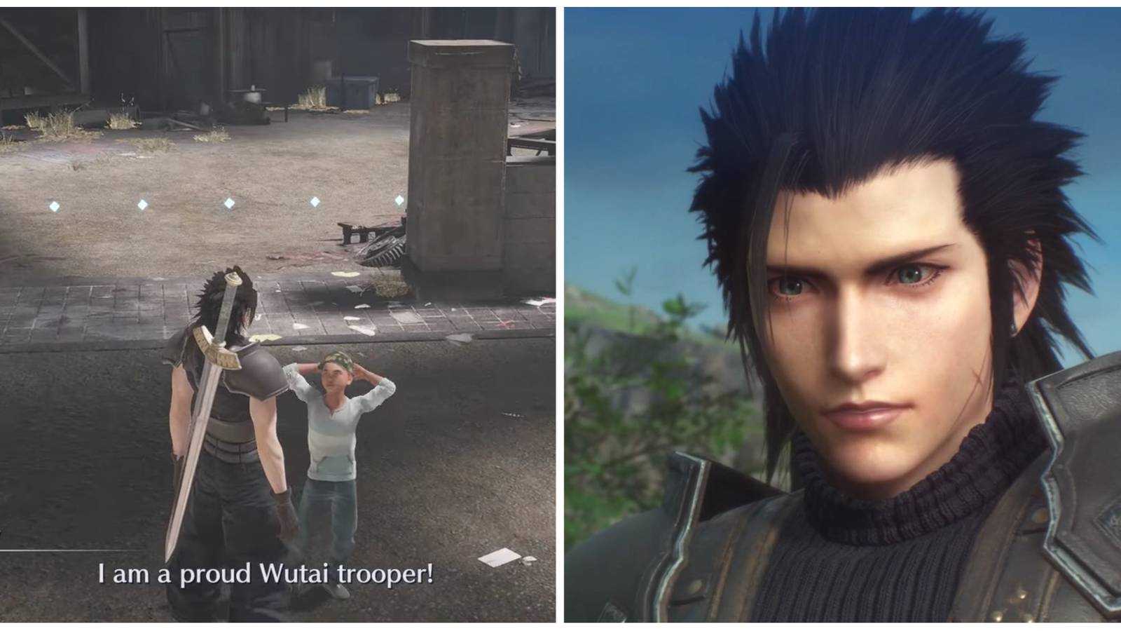 Zack confronts a Wutai Spy in Crisis Core: Final Fantasy 7 Reunion