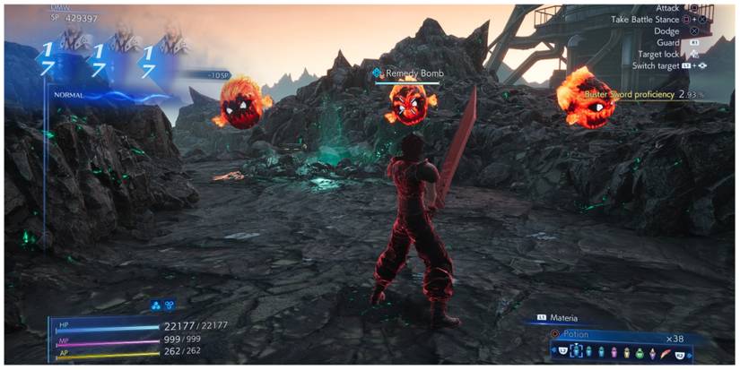 Zack faces three Bombs in Crisis Core: Final Fantasy 7 Reunion