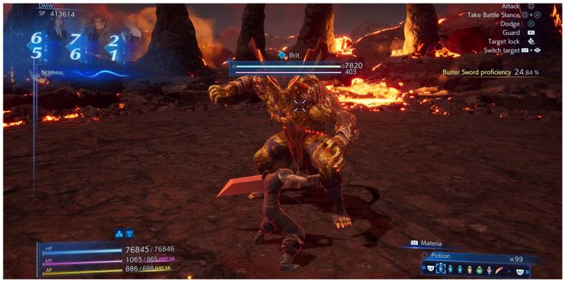 Zack fights Ifrit in Crisis Core: Final Fantasy 7 Reunion