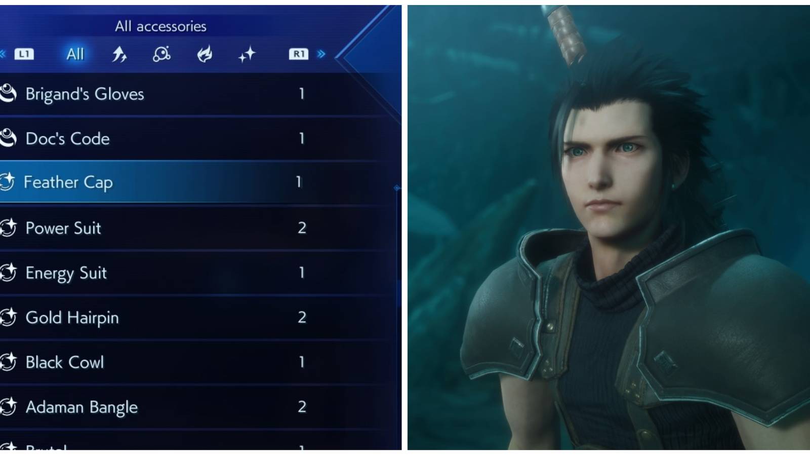 Zack and the Feather Cap in Crisis Core: Final Fantasy 7 Reunion