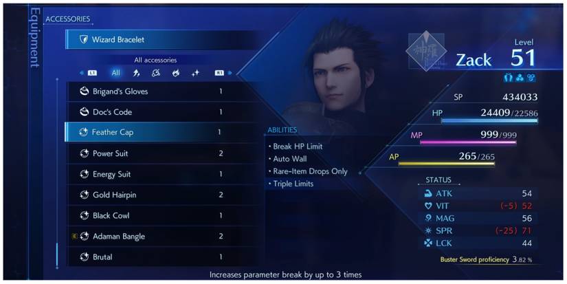 The Feather Cap in Crisis Core: Final Fantasy 7 Reunion