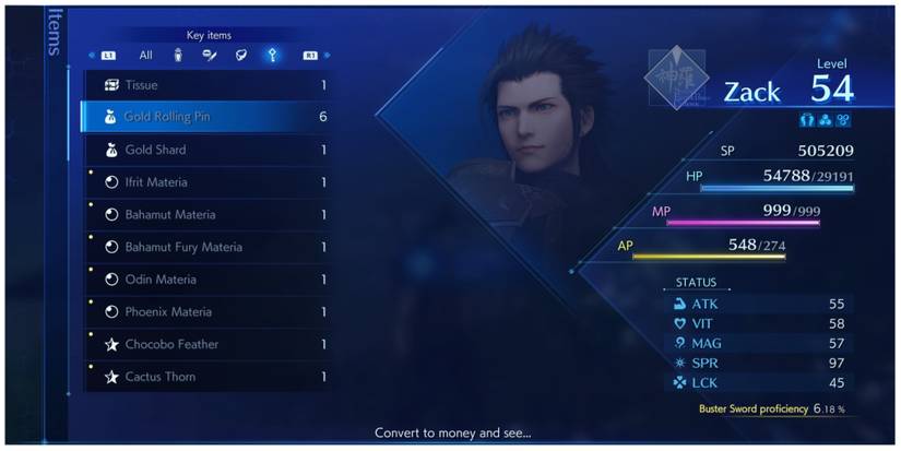 Gold Rolling Pin in Crisis Core: Final Fantasy 7 Reunion