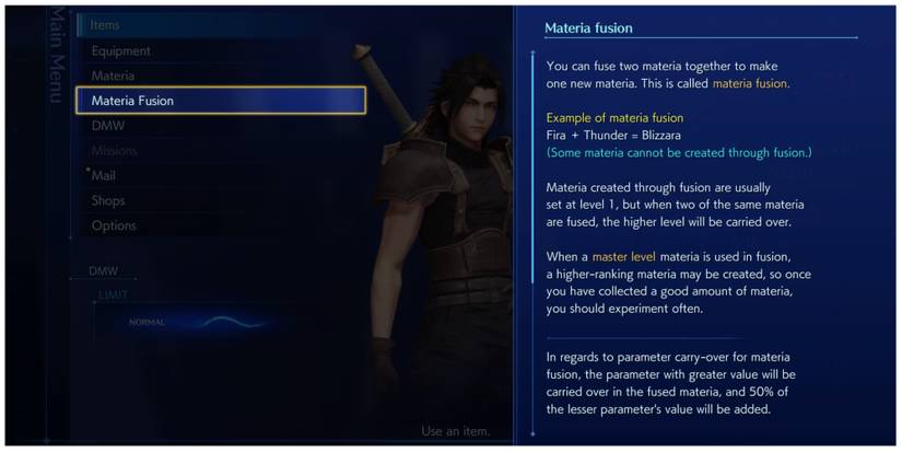 Materia Fusion in Crisis Core: Final Fantasy 7 Reunion