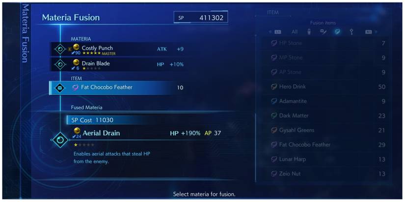 Materia Fusion in Crisis Core: Final Fantasy 7 Reunion