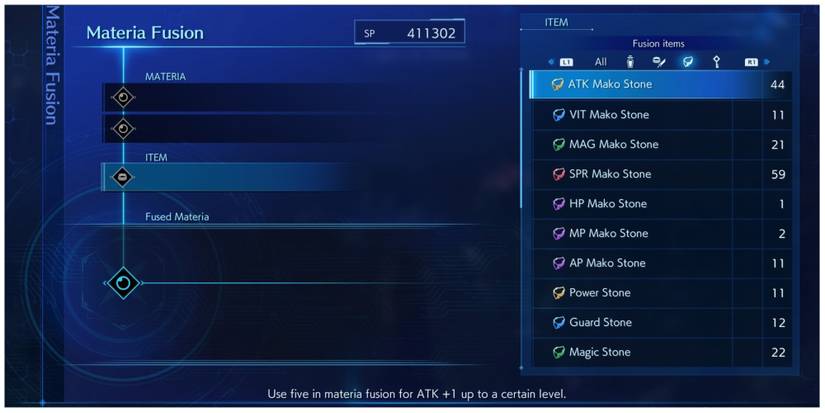 Materia Fusion in Crisis Core: Final Fantasy 7 Reunion