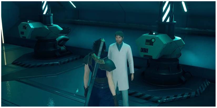Zack speaks to a researcher in Crisis Core: Final Fantasy 7 Reunion