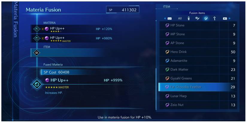 HP++ Materia in Crisis Core: Final Fantasy 7 Reunion