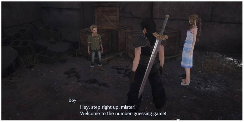 Zack and Aerith begin the number-guessing game in Crisis Core: Final Fantasy 7 Reunion