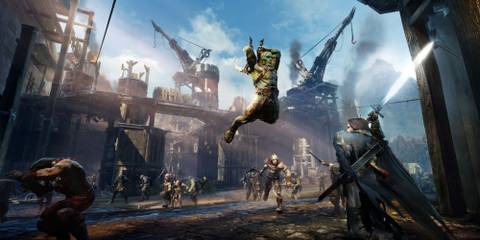 talion using his sword against orcs