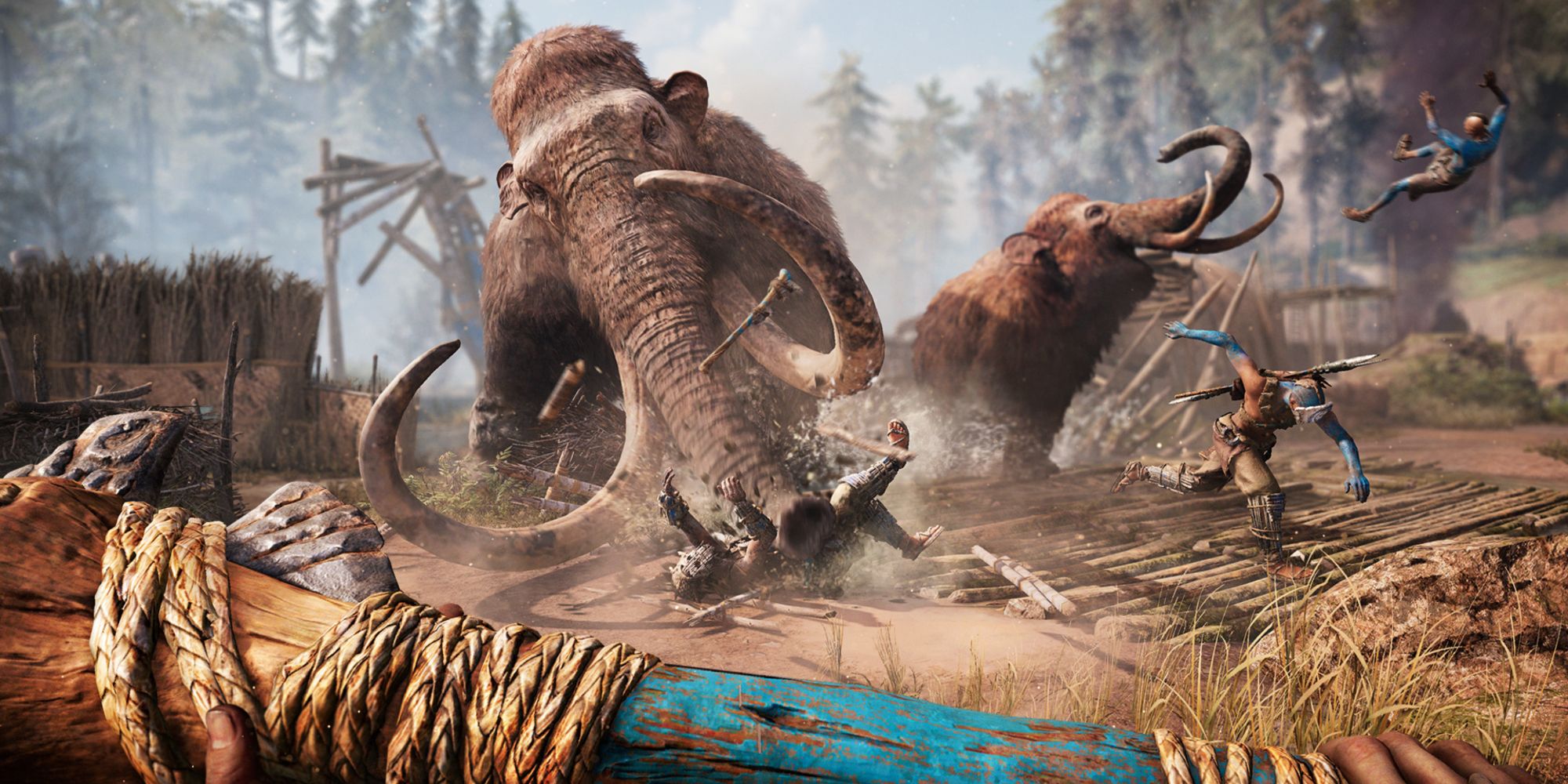 player and mammoths attacking enemies