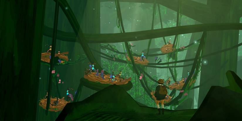 Player climbs a tree to take a photo