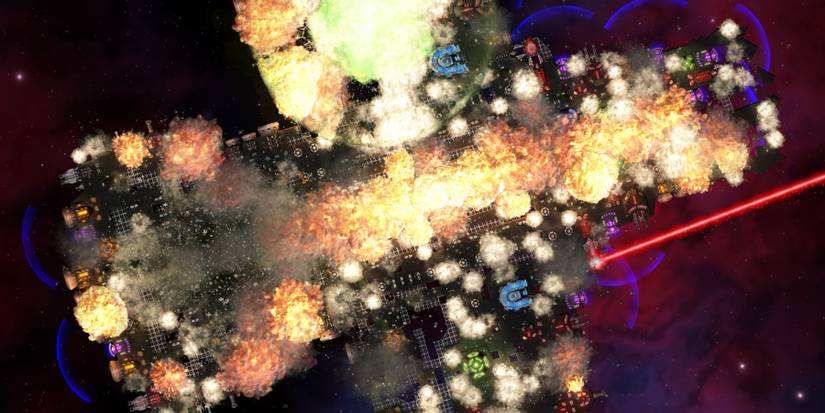 Large ship exploding in space in Cosmoteer