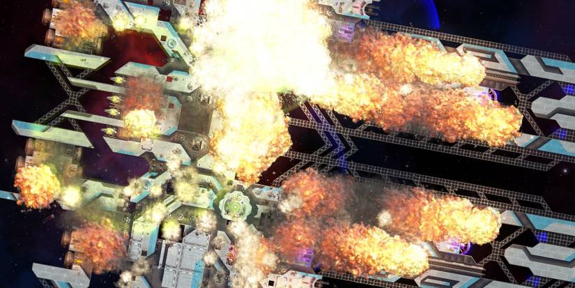 A huge explosion in a large Cosmoteer spaceship