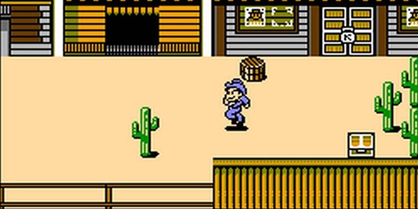 Cowboy Kid NES Cowboy running through old west town