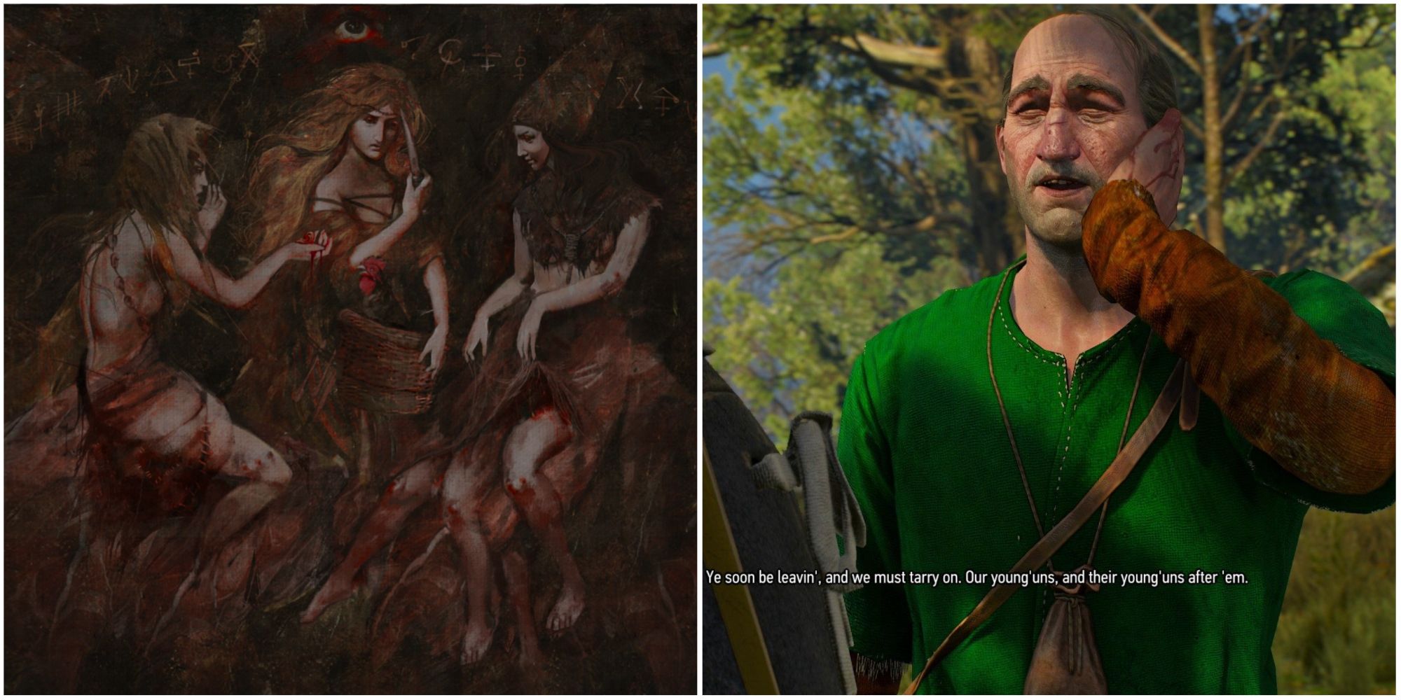 The Crones and Downwarren peasants in The Witcher 3: Wild Hunt