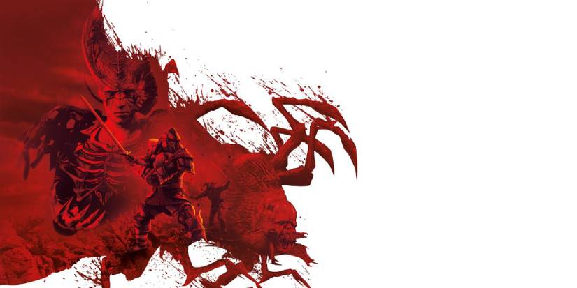 The Warden and Corypheus in red against a white background