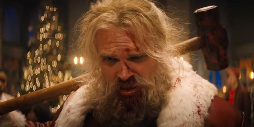 David Harbour as Santa with a sledgehamer in Violent Night