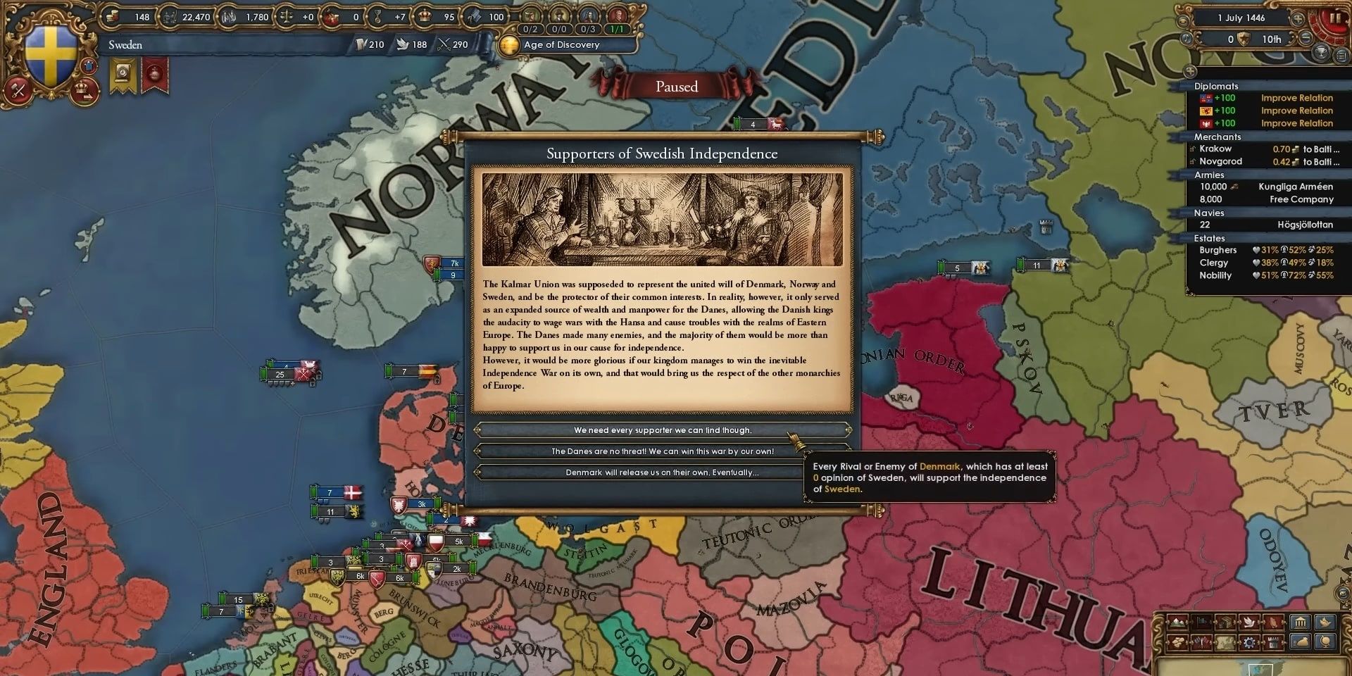 EU4 Lions Of The North Declaring Swedish Independence