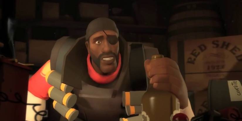 Demoman from Team Fortress 2 holding a beer bottle