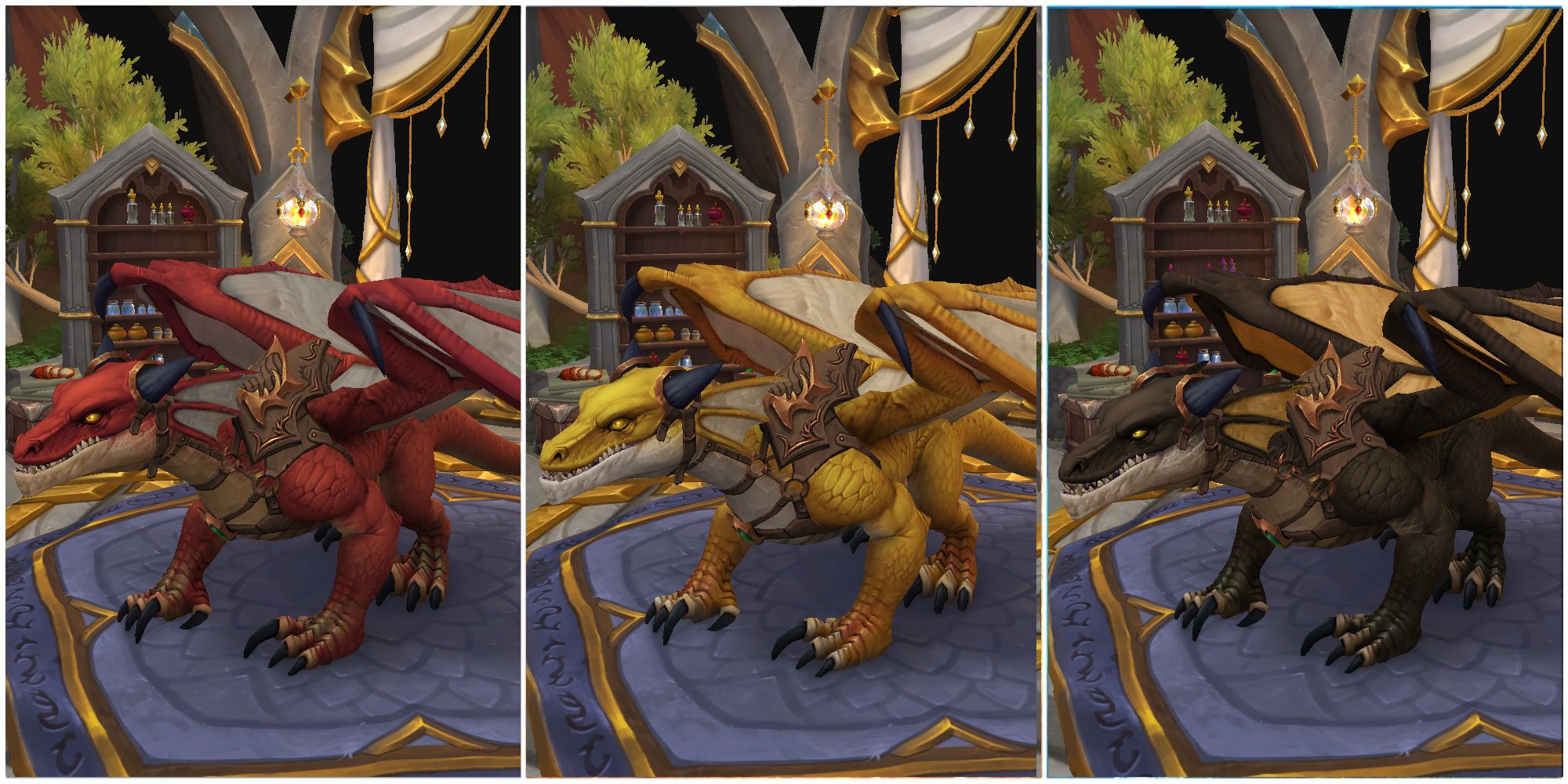 Different scale colours seen on the Highland Drake in World of Warcraft Dragonflight