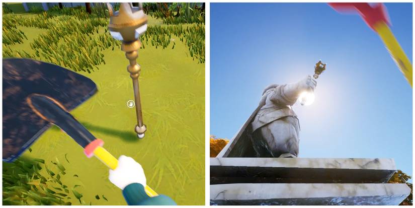 digging the staff and placing it with the statue in hello neighbor 2