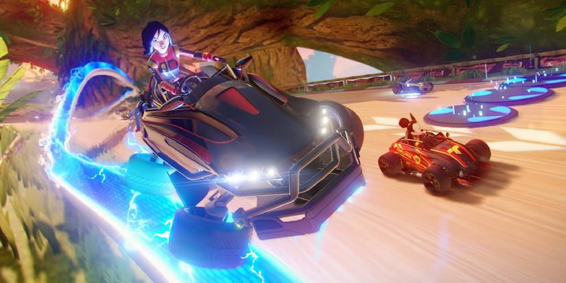 A snapshot of a high-speed chase in Disney's upcoming racing game
