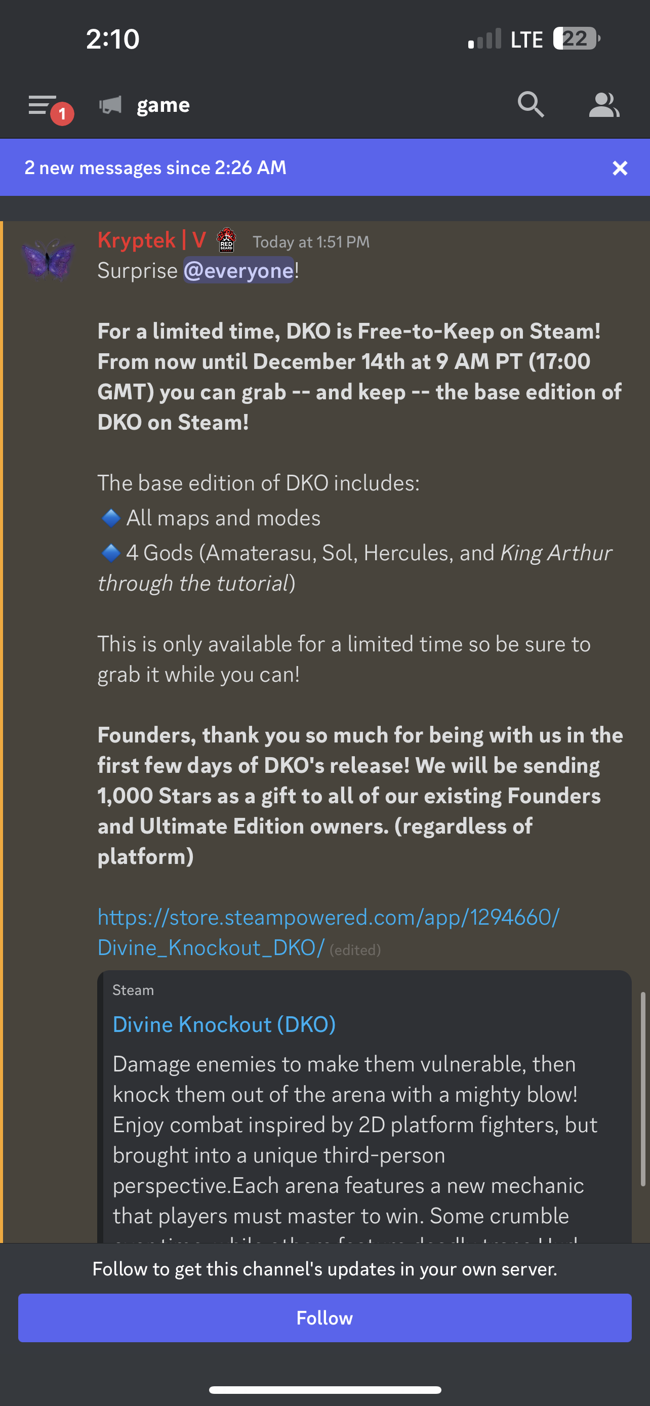 divin kockout gratuit pour garder l'offre de vapeur
