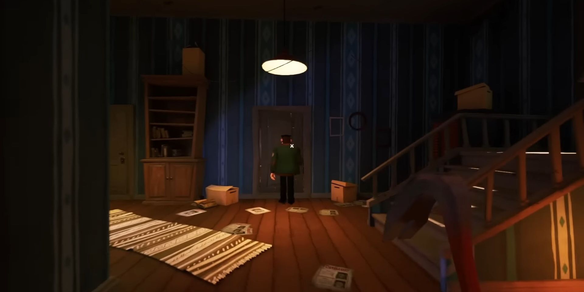 A screenshot of Hello Neighbor 2 in which the player is about to attack an enemy