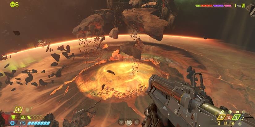 Player in space above Mars core 