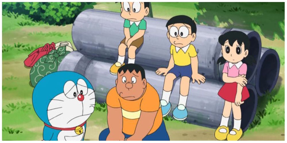 Doraemon and the crew before they have the farm in Doraemon Story of Seasons: Friends of the Great Kingdom