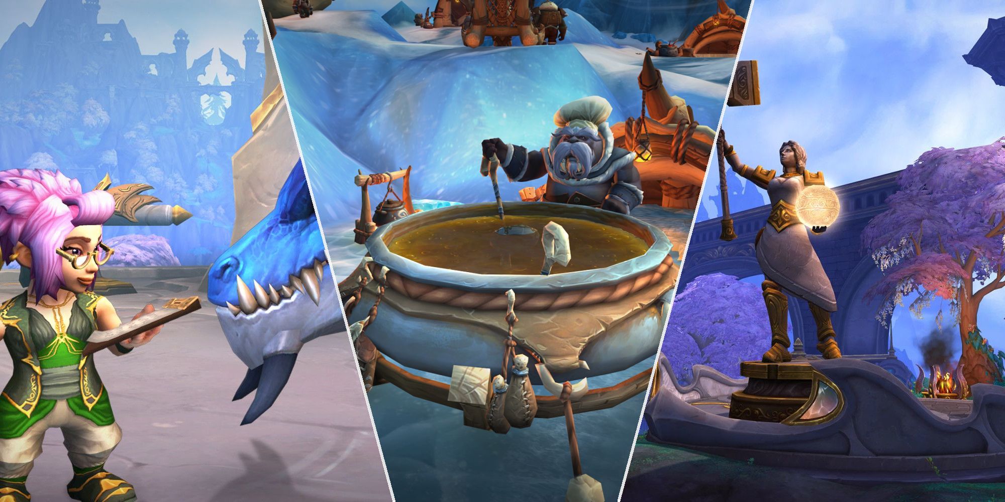 A collection of screenshots from World of Warcraft: Dragonflight used as headers in the article