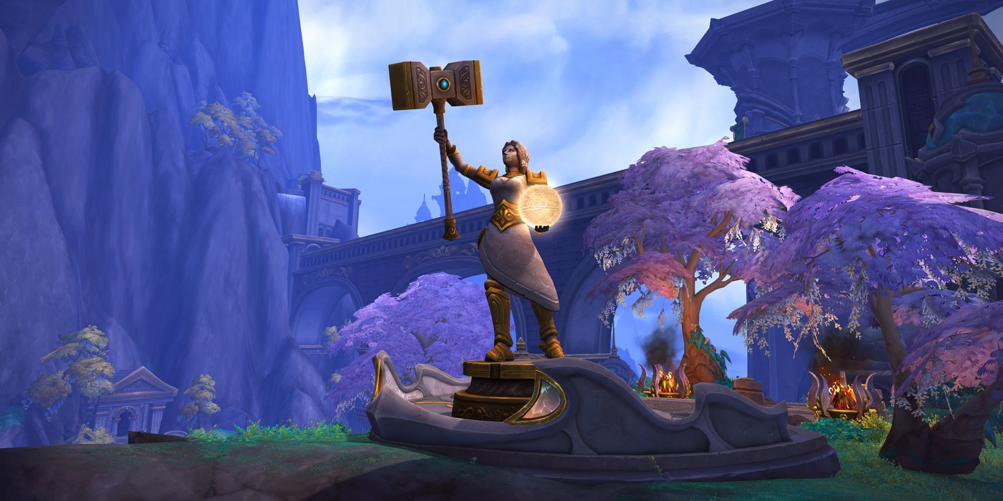A Titan statue in the Dragon Isles in World of Warcraft: Dragonflight