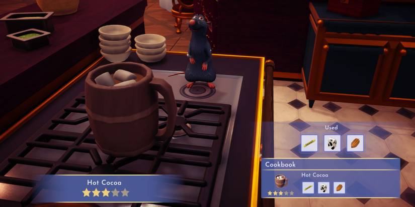 dreamlight valley making hot cocoa with remy