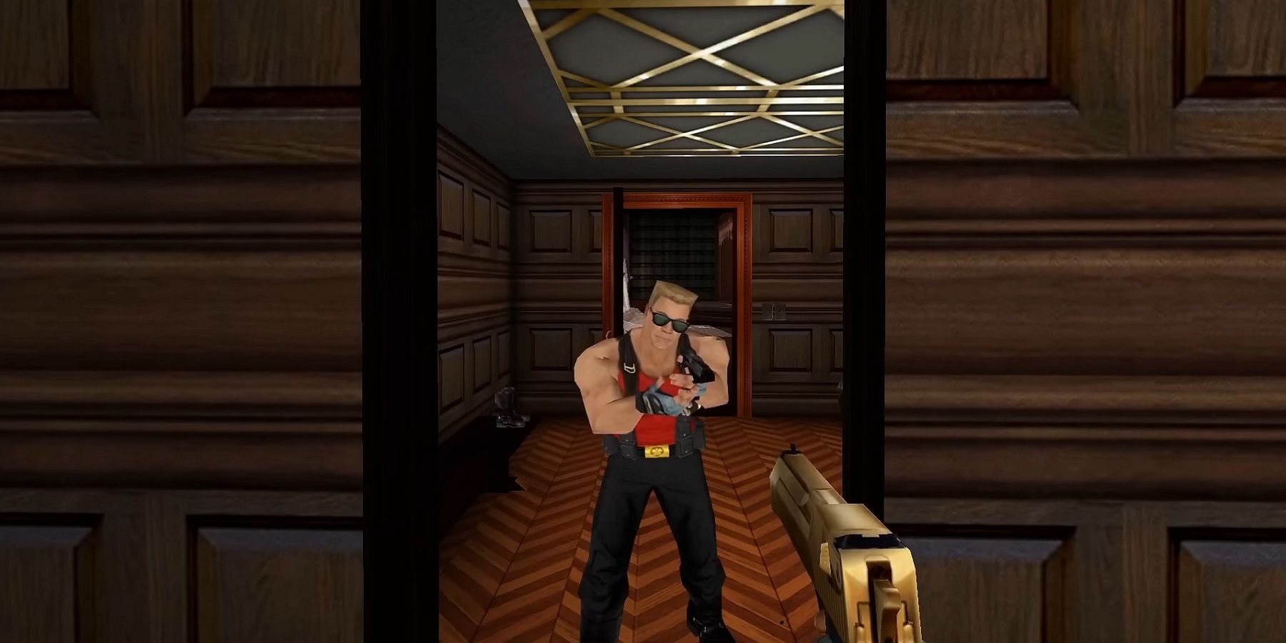 Image from the Duke Nukem Forever Restorartion Project showing Duke himself posing in front of a mirror.