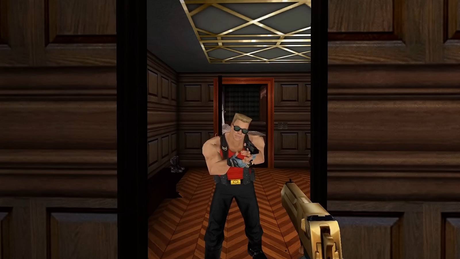 Image from the Duke Nukem Forever Restorartion Project showing Duke himself posing in front of a mirror.