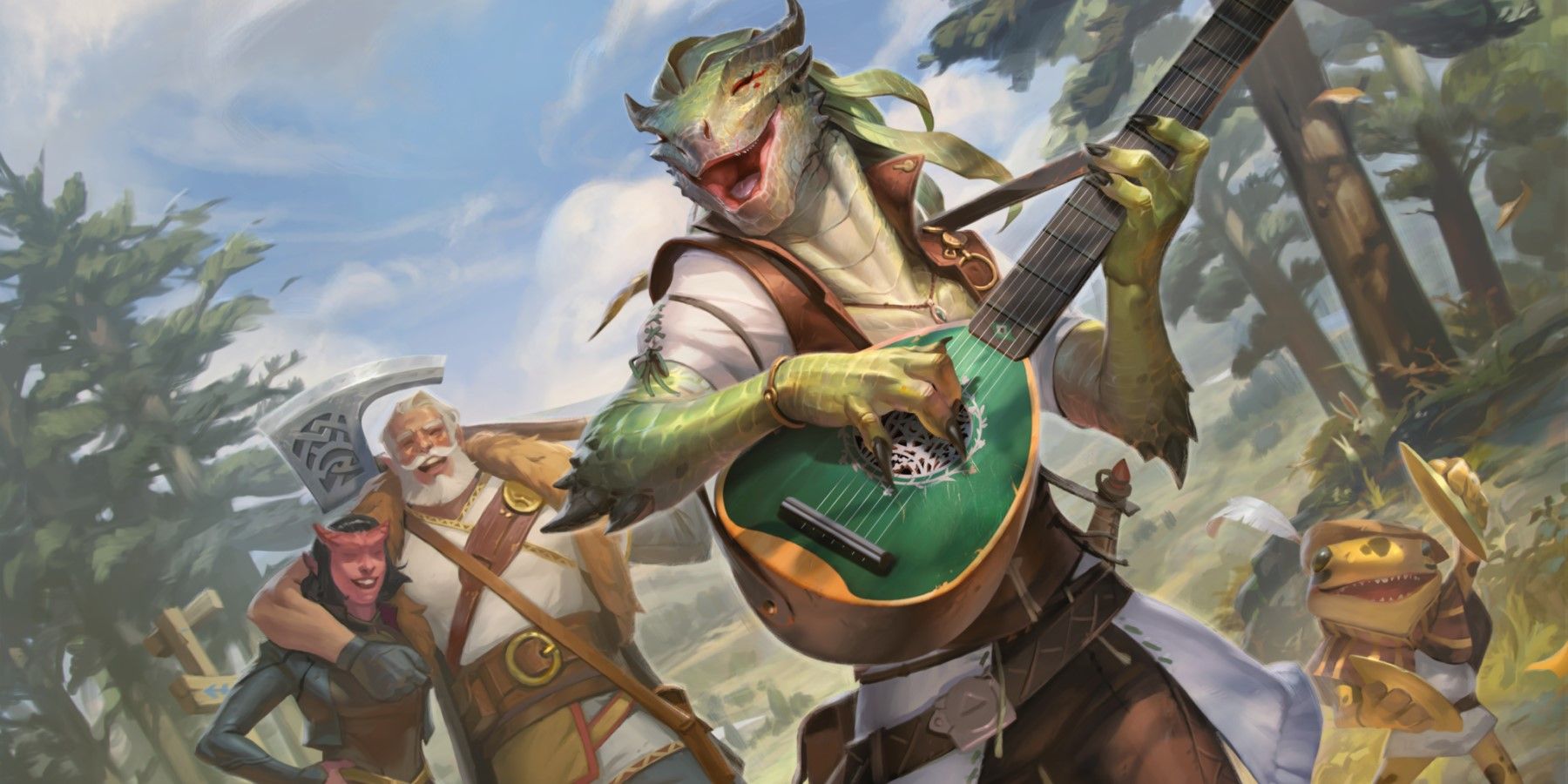 dnd dragonborn tiefling grung bard offical art Wizards of the Coast