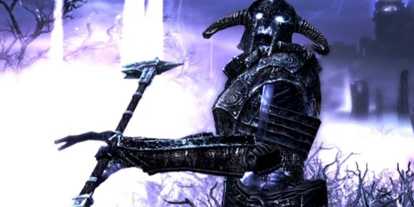 Elder Scrolls 5: Skyrim, skeleton enemy attacking using its ancient magic. 