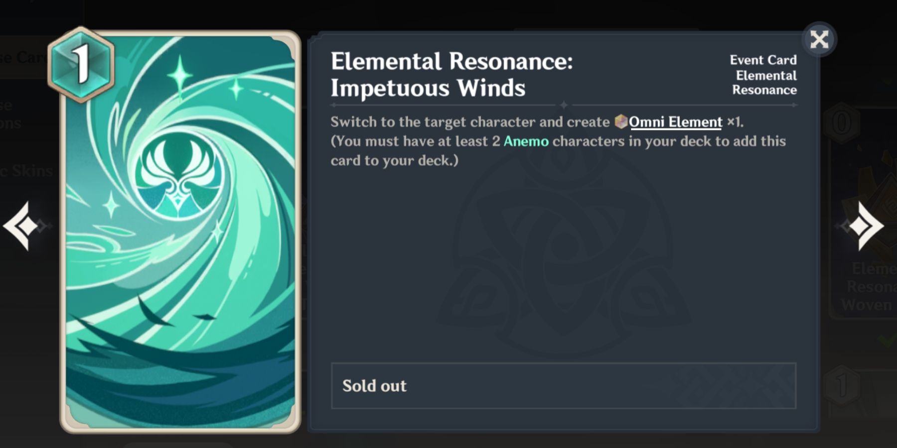 elemental resonance impetuous wind card in genshin impact