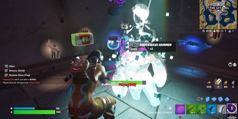 eliminating a player with the shockwave hammer